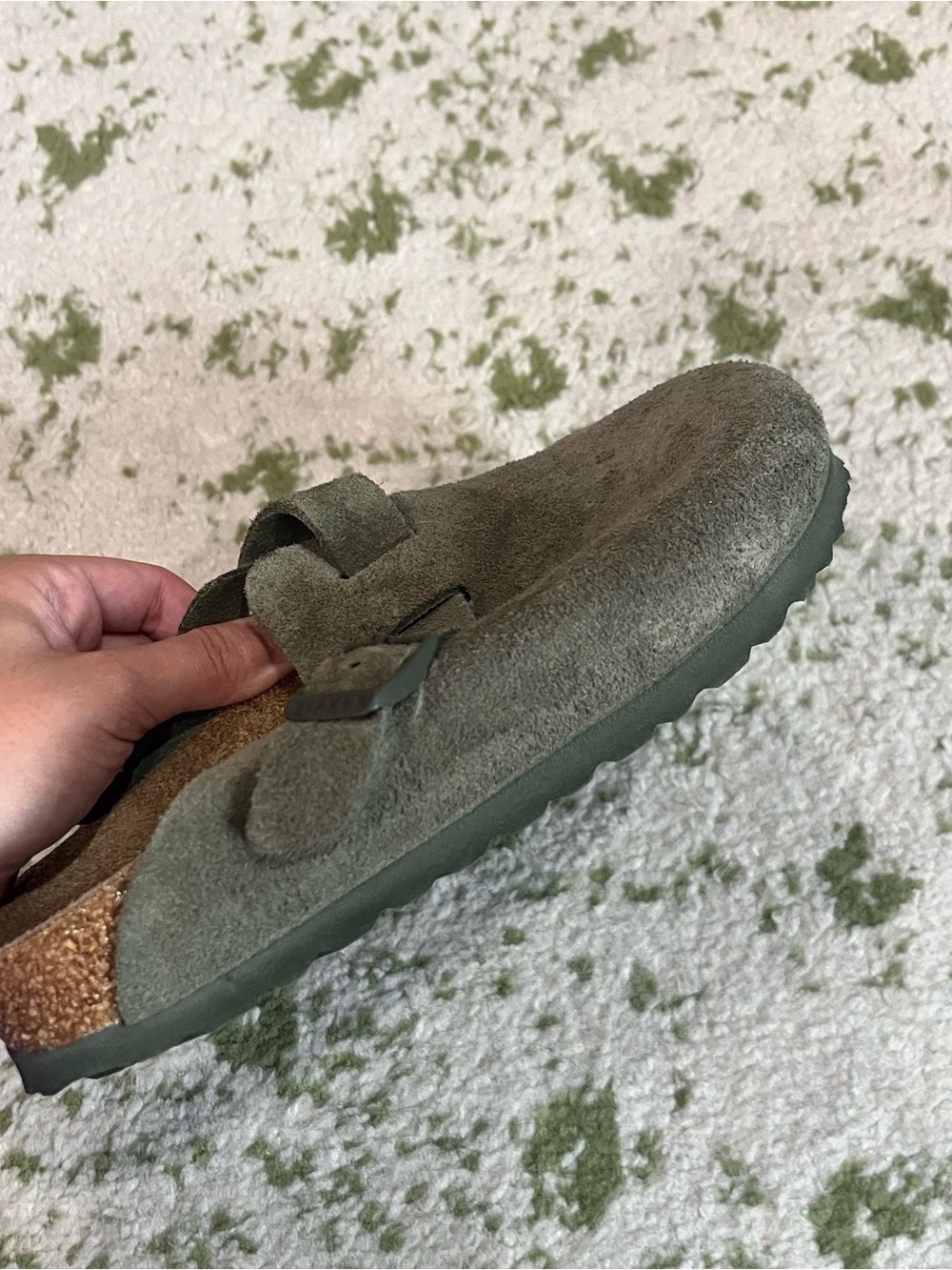 Birkenstock Suede Clog Mules in Olive Green - Picture 5 of 7